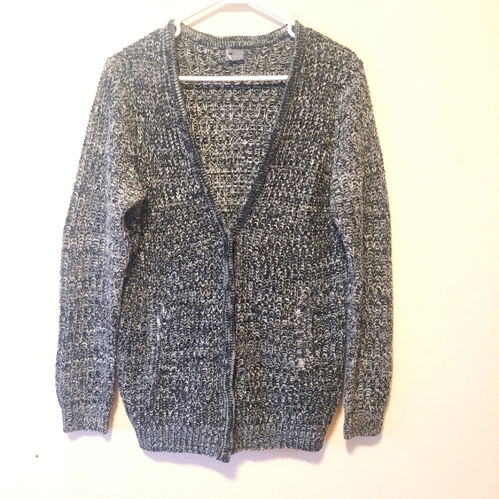Sparlke and Fade Cozy Black and White‎ Knit Cardigan Size S